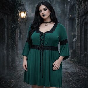 Vintage Dare To Wear 3X Lace Up Long Sleeve Babydoll Dress Goth Witchy Y2K USA